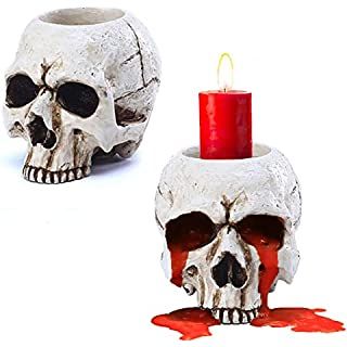 Amazon.com: Skull Blood Halloween Candles 2 Pack - Bleeding Dripping Red Wax , Skeleton Reversing Skul Candle, Magic Skulls Candlestick Spooky Gothic Bar Decoration - 3.54 x 2.56 x 2.36 - 8 Hour Burn Time - Gute : Home & Kitchen