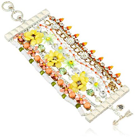 Betsey Johnson "Summer of Love" Mixed Colored Bead Multi-Row Toggle Bracelet: Clothing