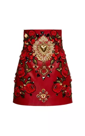 DOLCE&GABBANA : SS2015 Rosso Embellished Leather Mini Skirt | Sumally