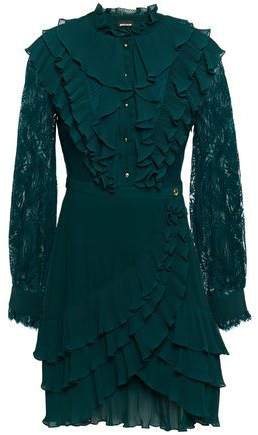 Lace-paneled Ruffled Georgette Mini Dress