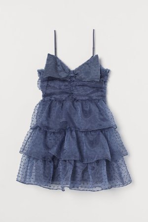 Bow-detail Flounced Dress - Blue
