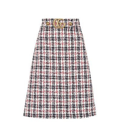 Plaid cotton-blend tweed skirt