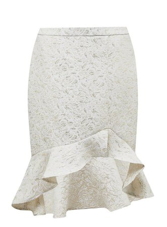 Gold Jacquard Floral Print Fishtail Pencil Skirt | Miss Selfridge