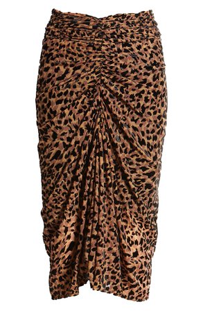 J.O.A. Leopard Print Ruched Skirt brown