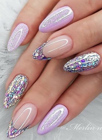Lite Purple Glitter Nails