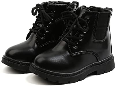 Amazon.com | Komfyea Toddler Kids Boots Side Zipper Combat Short Ankle Black Boots for Boy's Girl's | Boots