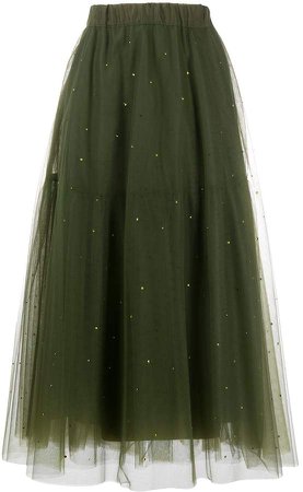 Crystal-Embellished Tulle Midi Skirt