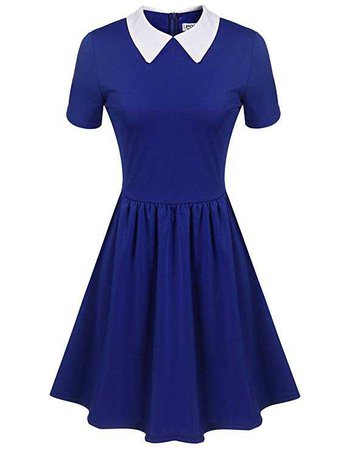 POGT Women's Casual Short Sleeve Doll Collar Dress Peter Pan Collar Work Office Dress at Amazon Women’s Clothing store: