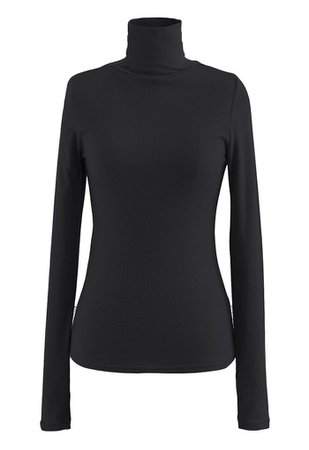 Turtleneck Thumb Hole Fitted Knit Top in Black - Retro, Indie and Unique Fashion