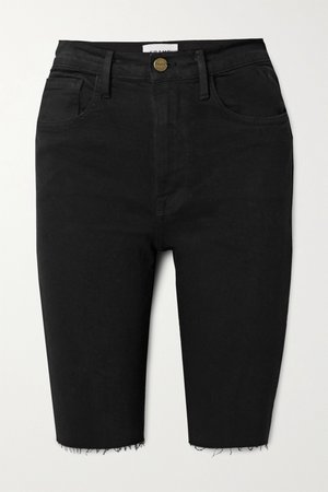 Black Le Vintage Bermuda frayed denim shorts | FRAME | NET-A-PORTER