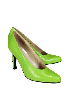 Charles Jourdan - Lime Green Almond-Toe Leather Heels