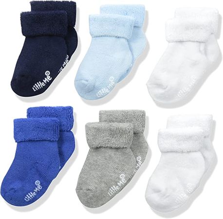 Amazon.com: Little Me Baby Boys 6 Pack Socks, Thick Cotton Rich Terry Cloth Turn Cuff Socks For Newborn Infant Toddler, Assorted: Clothing, Shoes & Jewelry