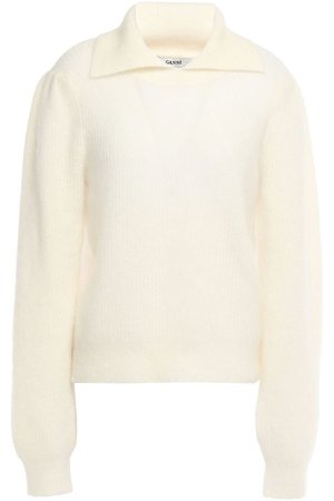 Cream Callahan brushed ribbed-knit sweater | Sale up to 70% off | THE OUTNET | GANNI | THE OUTNET