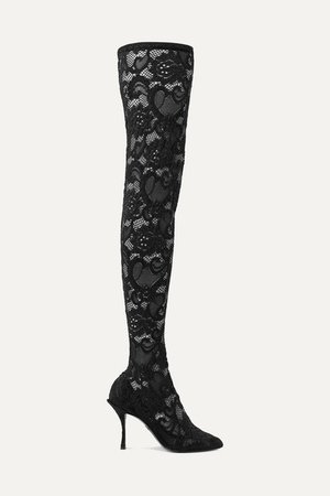 Dolce & Gabbana | Stretch-lace and tulle over-the-knee sock boots | NET-A-PORTER.COM