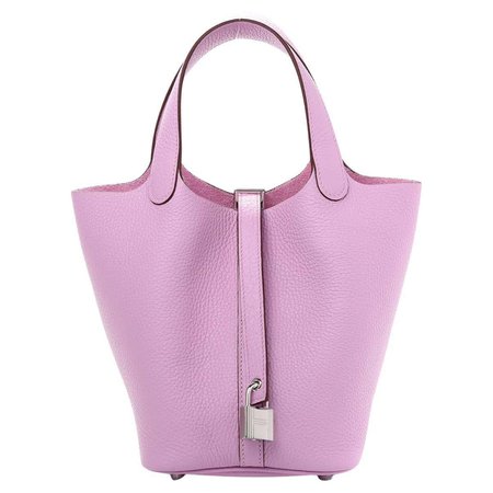 HERMES NEW Pink Leather Purple Picotin 18 Palladium Small Top Handle Tote Bag For Sale at 1stDibs