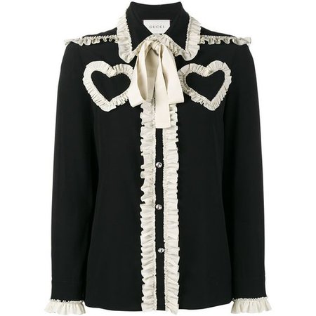 Black and White Gucci Ruffle Heart Blouse