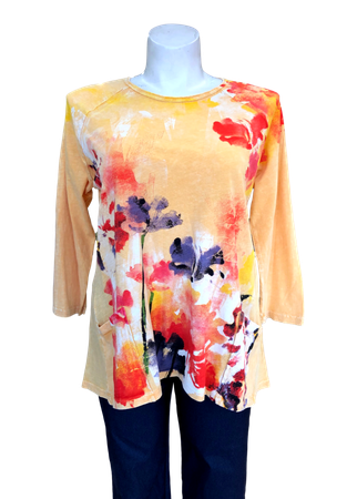 Mineral Washed Printed Cotton Raglan Tunic with Patch Pockets in Yello – Jill Alexander Designs