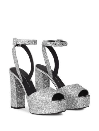 *clipped by @luci-her* Giuseppe Zanotti Laila Glitter Platform Sandals In Silver | ModeSens