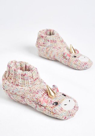 Furry Friend Slipper Socks Pink Unicorn | ModCloth