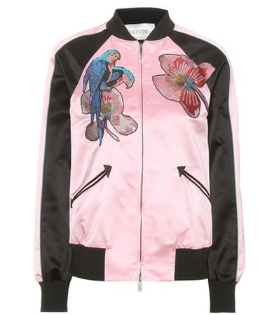 Embellished silk-satin bomber jacket