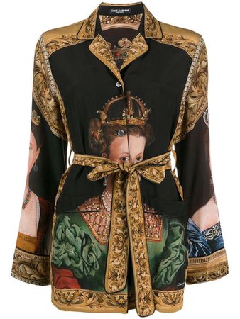 Dolce & Gabbana queen print belted shirt - Brown