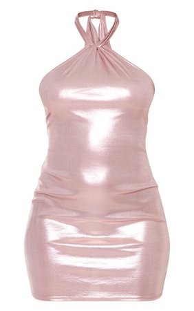 Pink Shimmer Metallic Halterneck Bodycon Dress | PrettyLittleThing USA