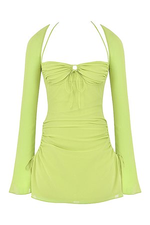 Clothing : Mini Dresses : 'Baby' Lime Chiffon Halter Mini Dress