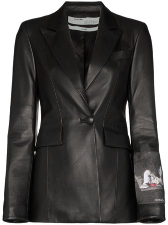 Black Off-White Appliqued Print Leather Blazer | Farfetch.com