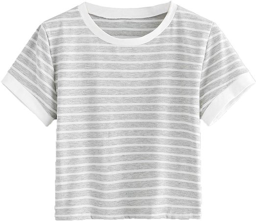 SweatyRocks Women's Short Sleeve Striped Crop T-Shirt Casual Tee Tops at Amazon Women’s Clothing store