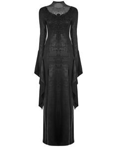 Punk Rave Gothic Witch Maxi Dress Long Black Cracked Embroidered Occult Vampire