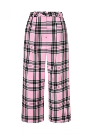 Riot Culotte Trousers in Pink Tartan - Hell Bunny