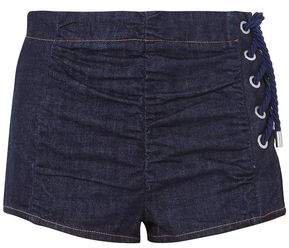 Lace-up Ruched Denim Shorts