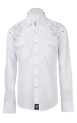 Rock47 By Wrangler Men's White Embroidered Pearl Snap Western Shirt | Cavender's