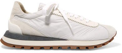 Suede, Shell And Textured-leather Sneakers - White