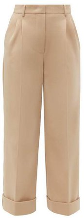 Turned Up Cuff Twill Trousers - Womens - Beige