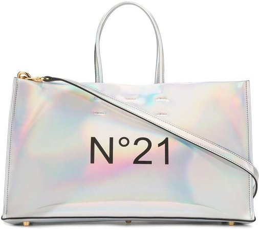 holographic silver-tone tote bag