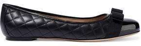 Varina Bow-embellished Quilted And Patent-leather Ballet Flats
