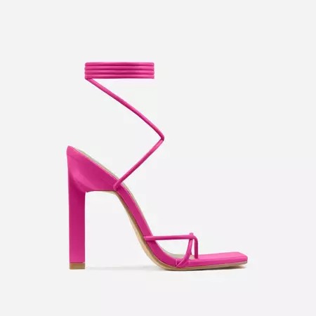 Into-You Lace Up Square Toe Sculptured Block Heel In Pink Faux Leather | EGO