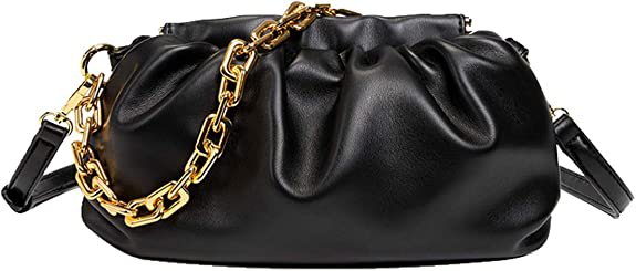 Women's Chain Pouch Bag Cloud-Shaped Dumpling Clutch Purse Fashion Trendy Shoulder Crossbody Handbag Ruched Chain Link Bag (Black): Handbags: Amazon.com