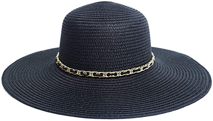 Women's Flat Top Wide Brim Straw Fedora Sun Hats for Women