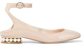 Lola Faux Pearl-embellished Patent-leather Ballet Flats