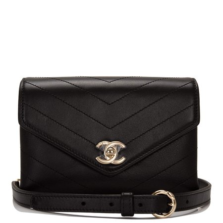Chanel Coco Chevron Black Calfskin Double-Wrap Waist Bag