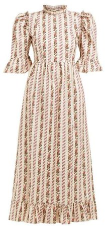 Ruffled Chicago Print Cotton Maxi Dress - Womens - Cream Multi