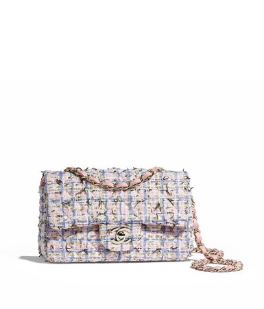 Chanel, Tweed, Champage-Tone Metal Blue & Rose Flap Bag