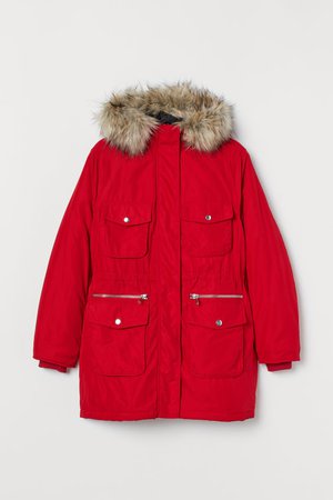 H&M+ Padded Parka with Hood - Red - Ladies | H&M US