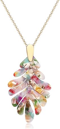 Amazon.com: ARATLENCH Acrylic Pendant necklace Earrings – Long Statement Leaf Charm Necklace Tortoise Resin Palm Leaf Earrings Fashion Necklaces Earrings for Women Girls (Floral): Clothing, Shoes & Jewelry