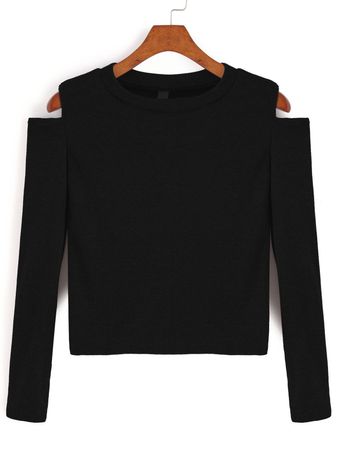 Black Open Shoulder Crop T-shirt | ROMWE