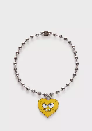 Dolls Kill x SpongeBob Ball Chain Enamel Heart Charm Choker Necklace - Silver/Yellow