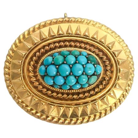 Victorian Turquoise Filigree Gold Brooch For Sale at 1stDibs