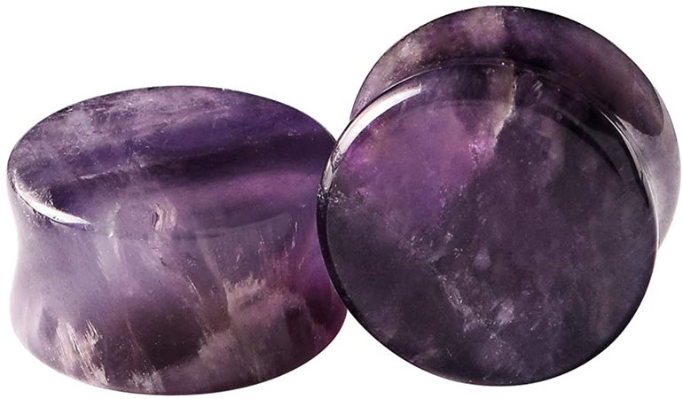 *clipped by @luci-her* Amethyst Stone Ear Plugs Tunnels Saddle Expander Set Gauges